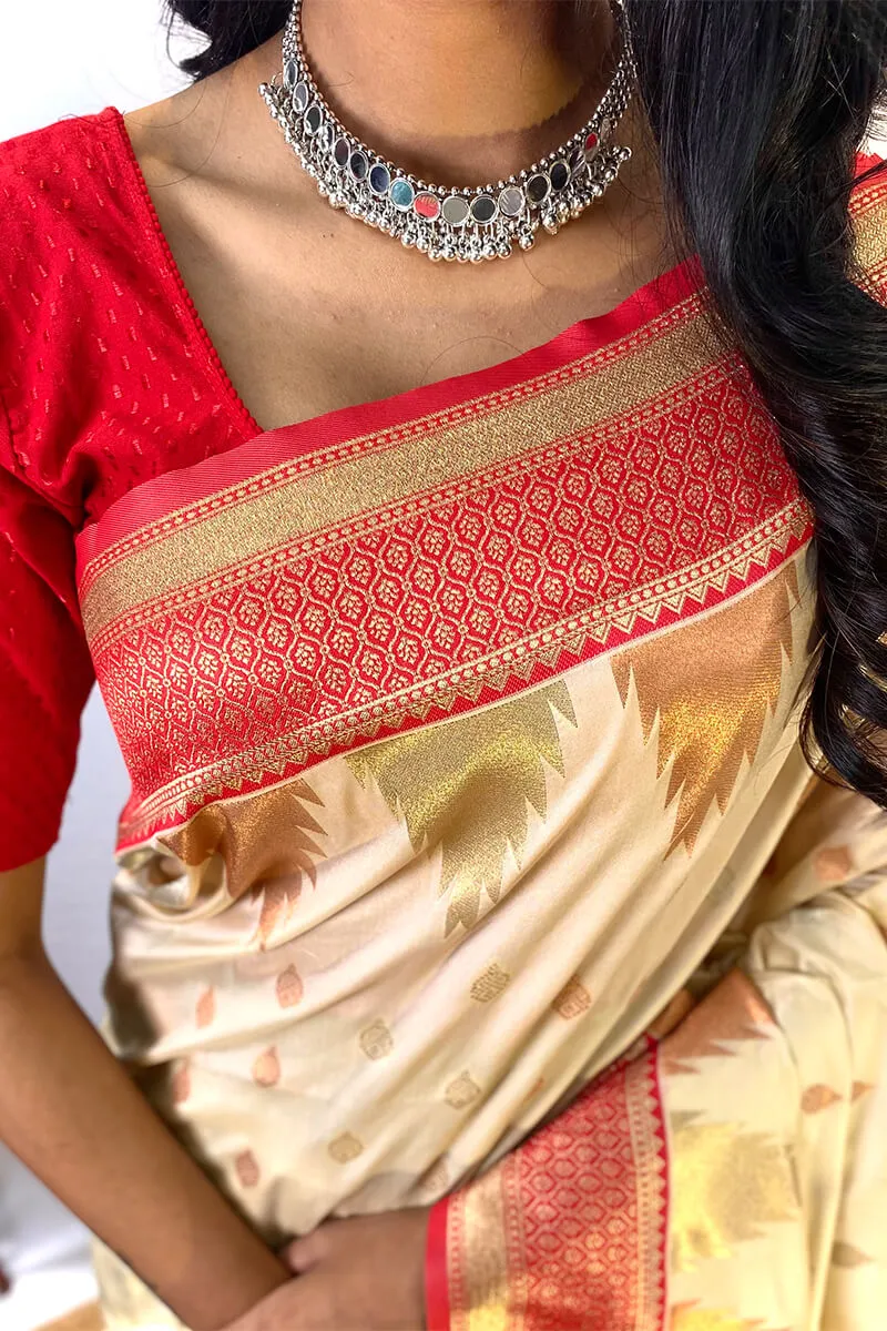 Precious Beige Soft Banarasi Silk Saree With Elegant Blouse Piece