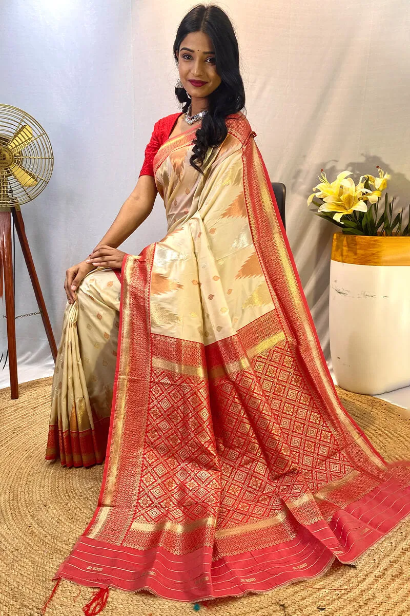 Precious Beige Soft Banarasi Silk Saree With Elegant Blouse Piece