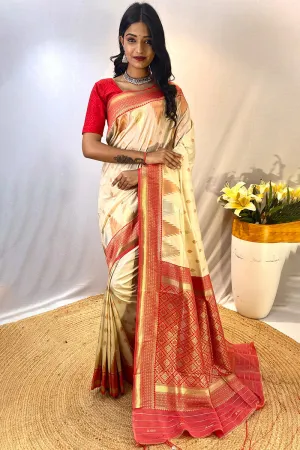 Precious Beige Soft Banarasi Silk Saree With Elegant Blouse Piece