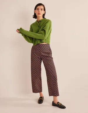 Printed Straight Trousers-Navy, Sunflower Geo