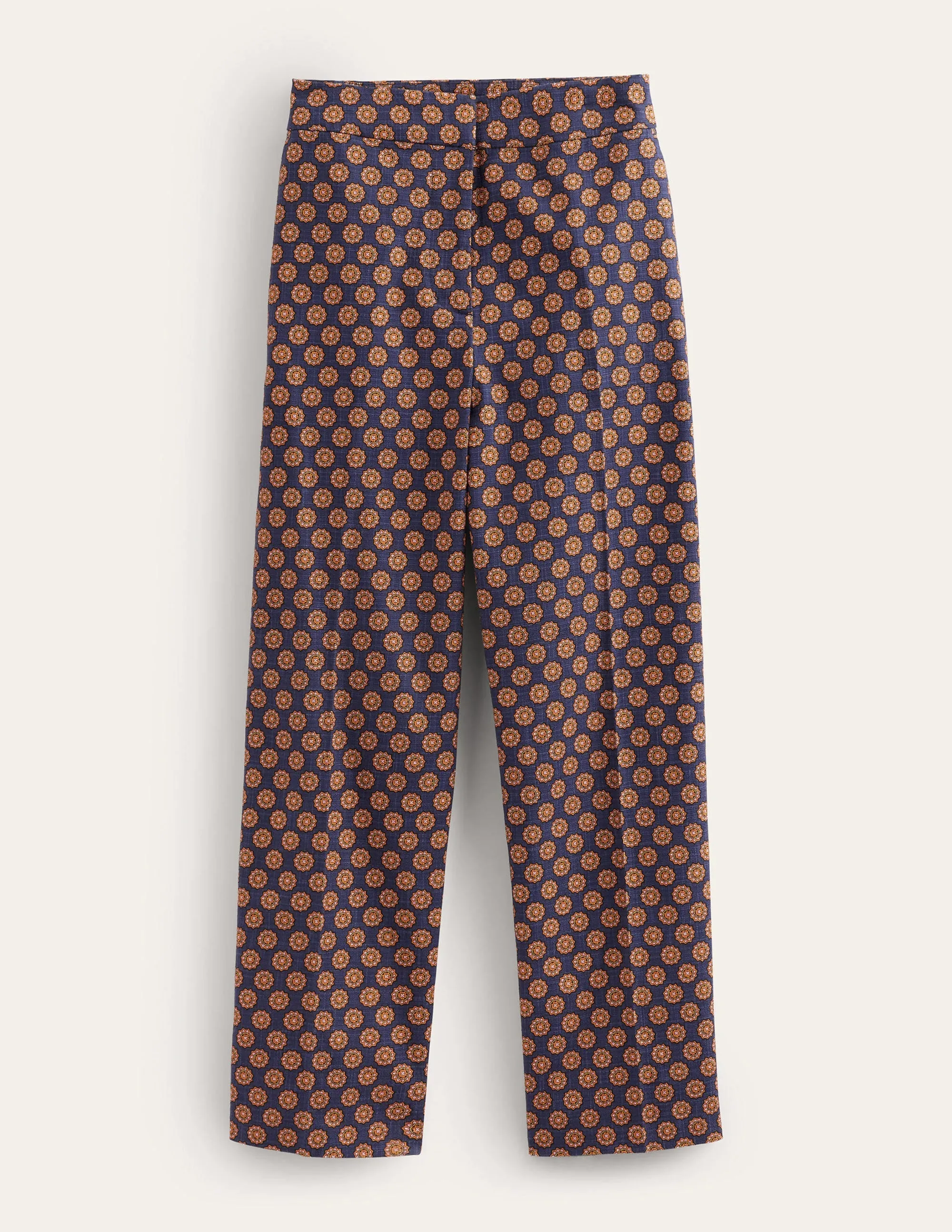Printed Straight Trousers-Navy, Sunflower Geo