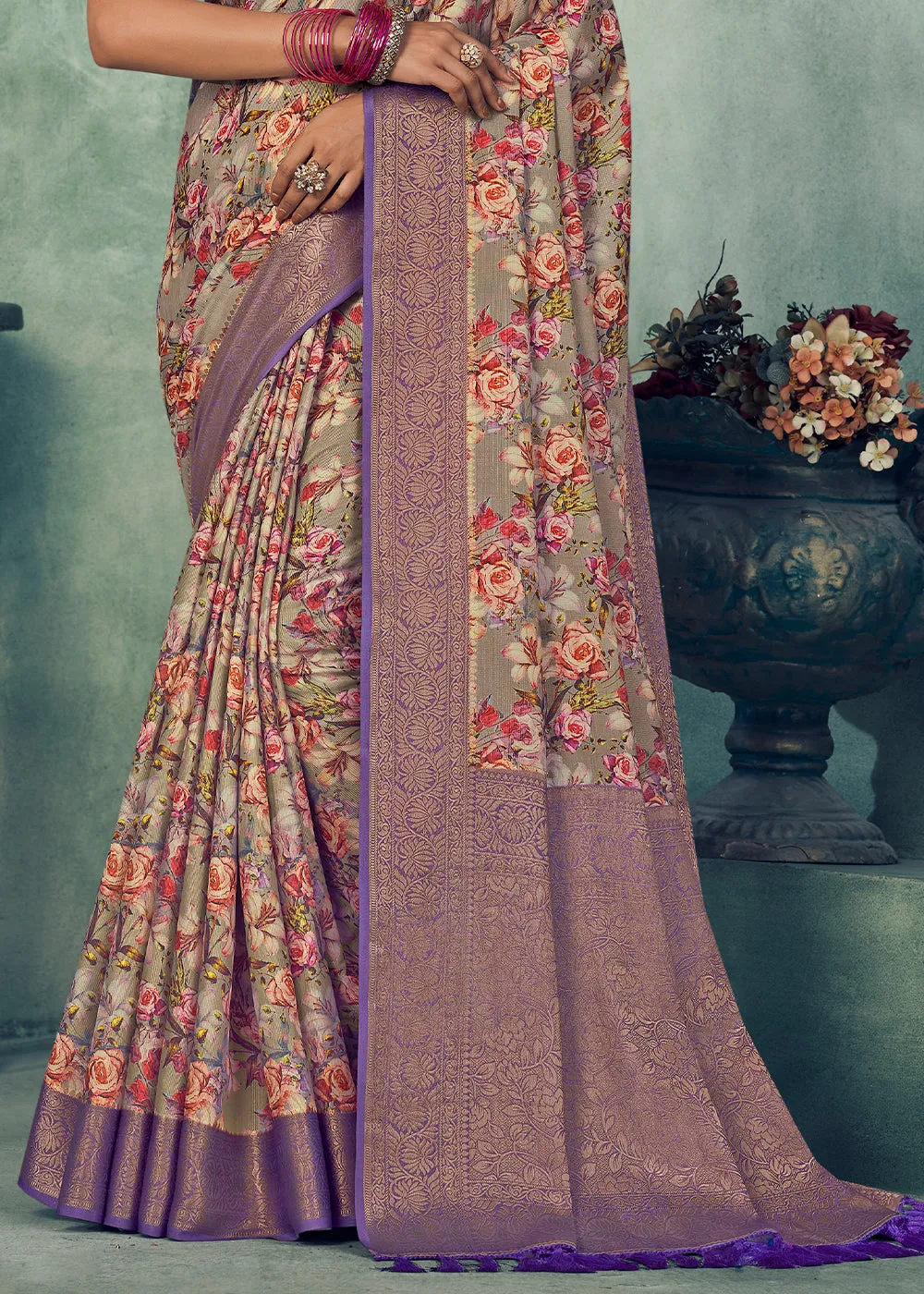Shades Of Purple Digital Printed Tissue Silk Saree