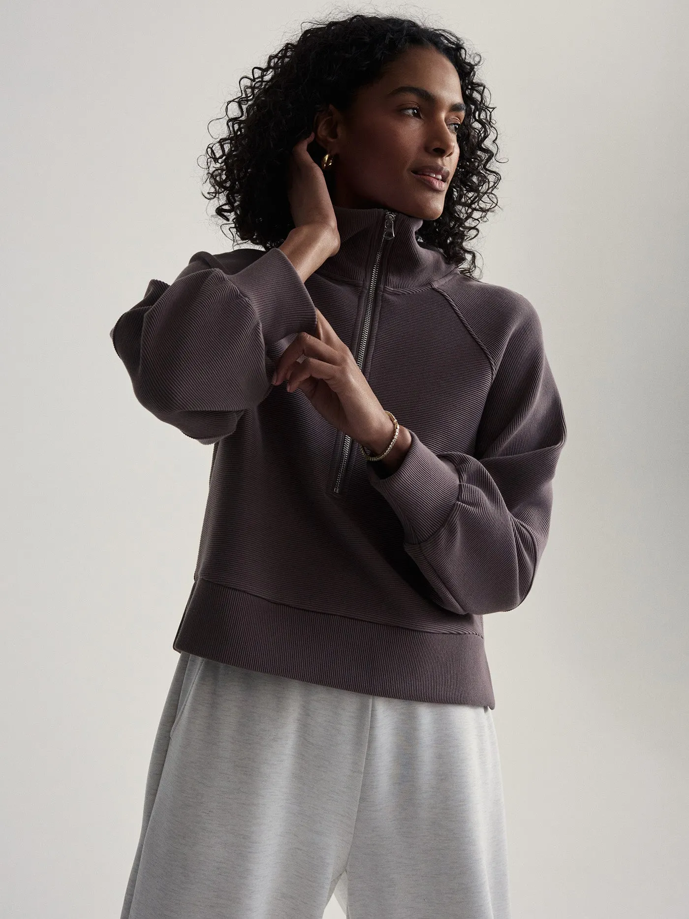 Varley Milano Half Zip Sweat - Cocoa Berry