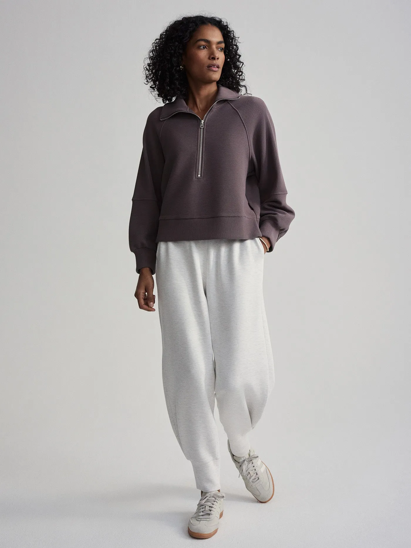 Varley Milano Half Zip Sweat - Cocoa Berry