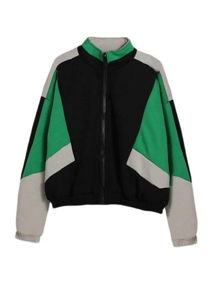 Wenkouban-Spring Casual Outfits Y2K Outfits Color Block Zip Up Varsity Jacket