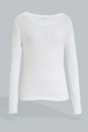 White Ribbed Thermal Top