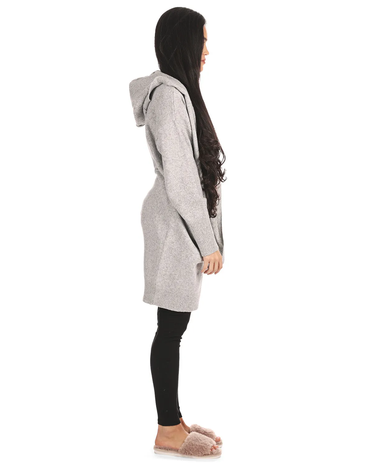 Women's Sweater Knit Hooded Open-Front Cardigan Sweater