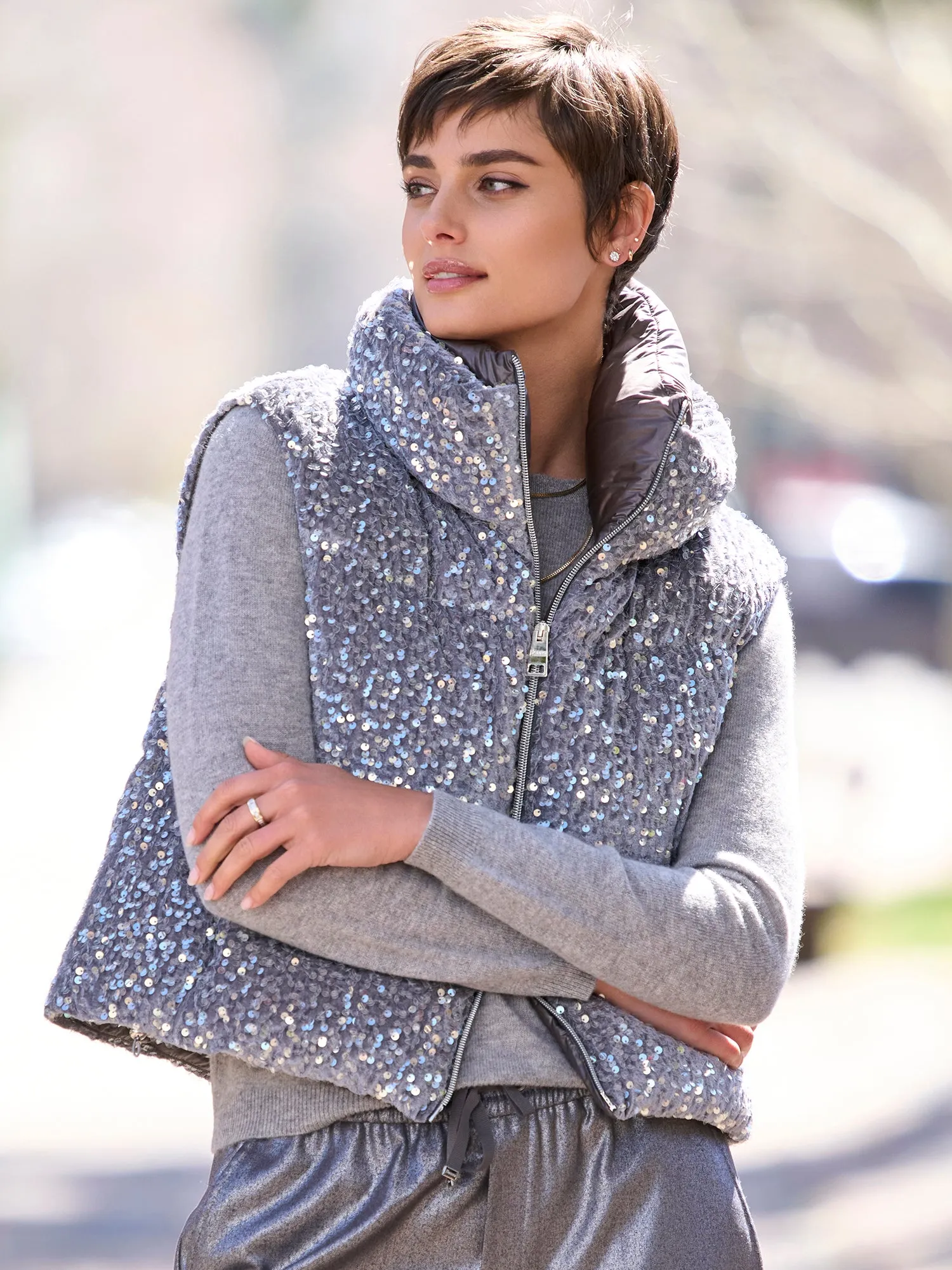 Zoie Velvet Paillette Down Vest