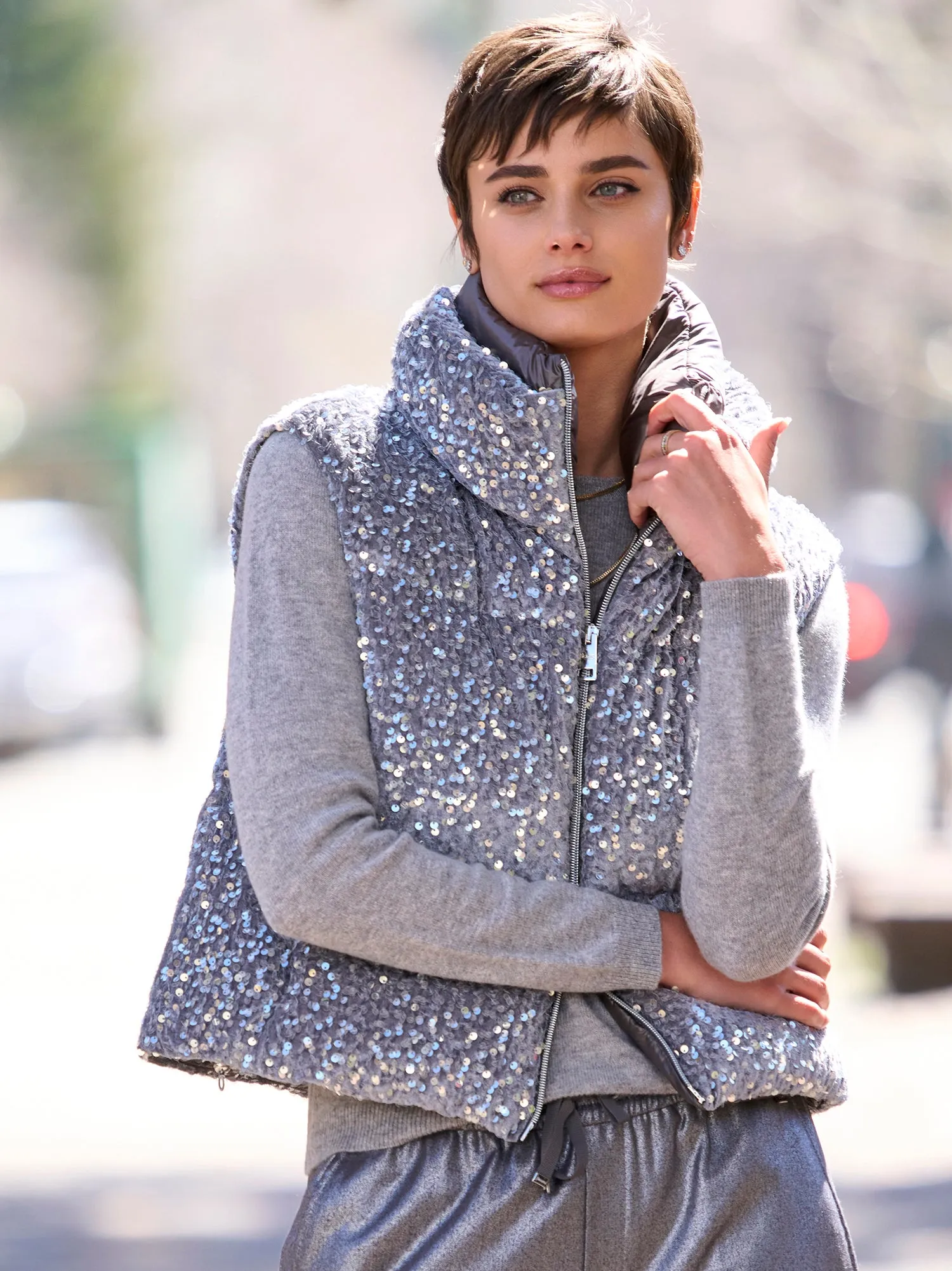 Zoie Velvet Paillette Down Vest