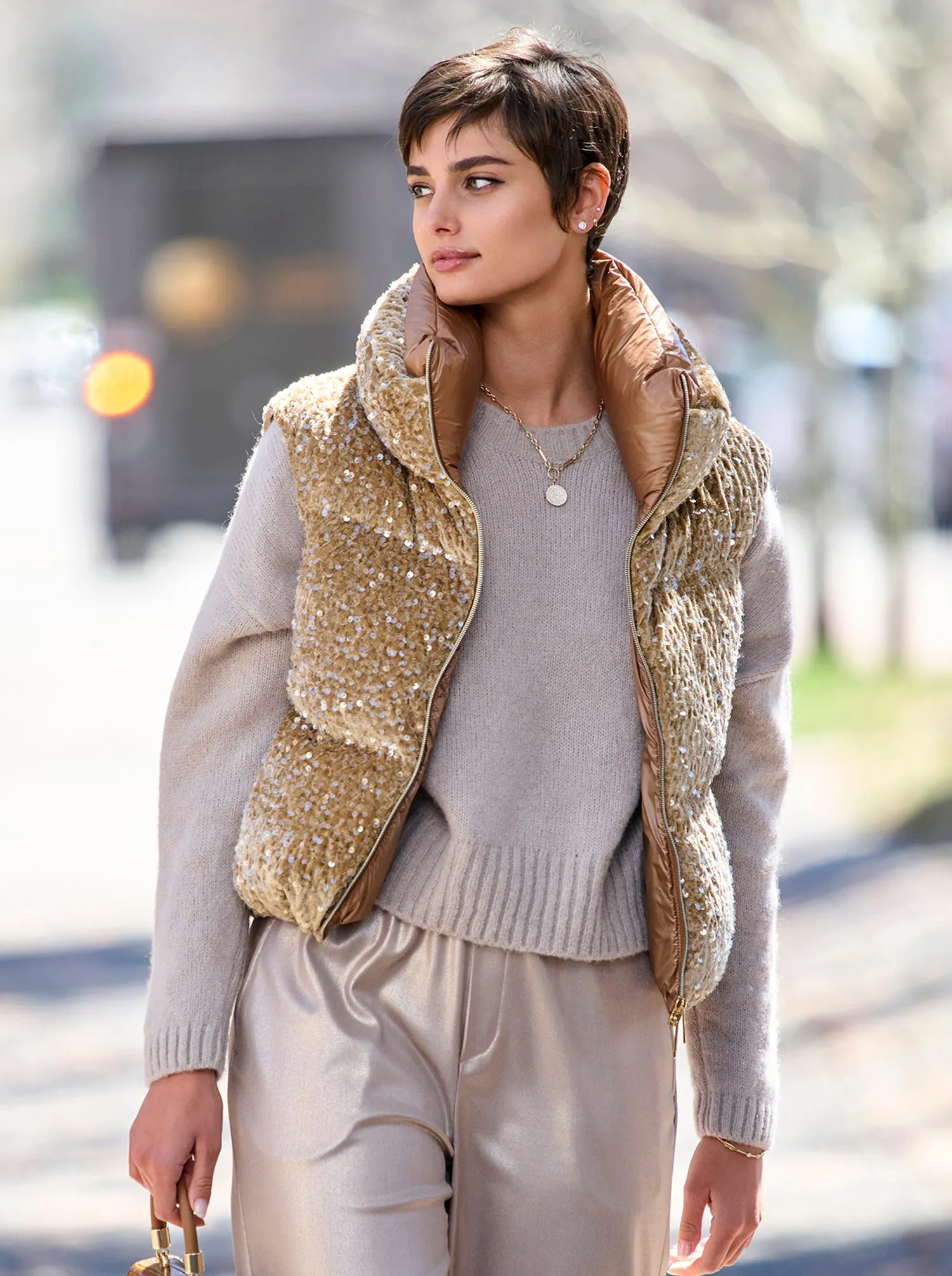 Zoie Velvet Paillette Down Vest