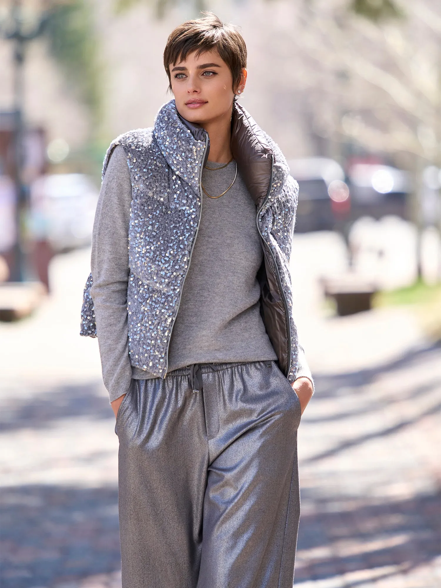 Zoie Velvet Paillette Down Vest