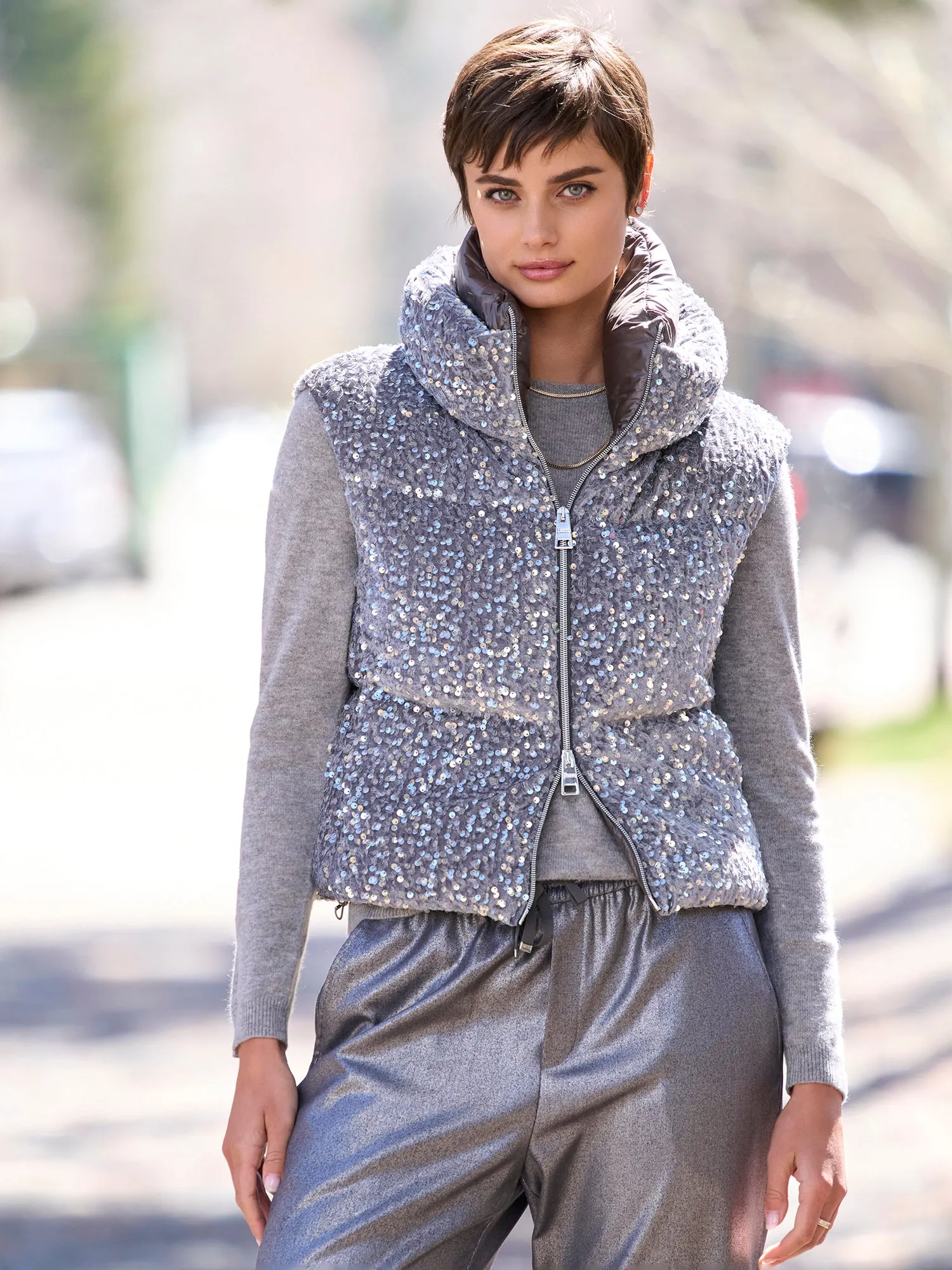 Zoie Velvet Paillette Down Vest